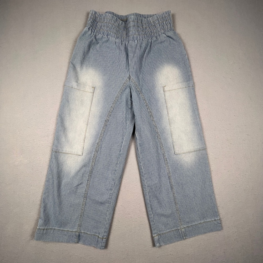 Threads of LUXX Wide Leg Pants Womens M Blue Ticking Stripe Smocked Boho Coastal